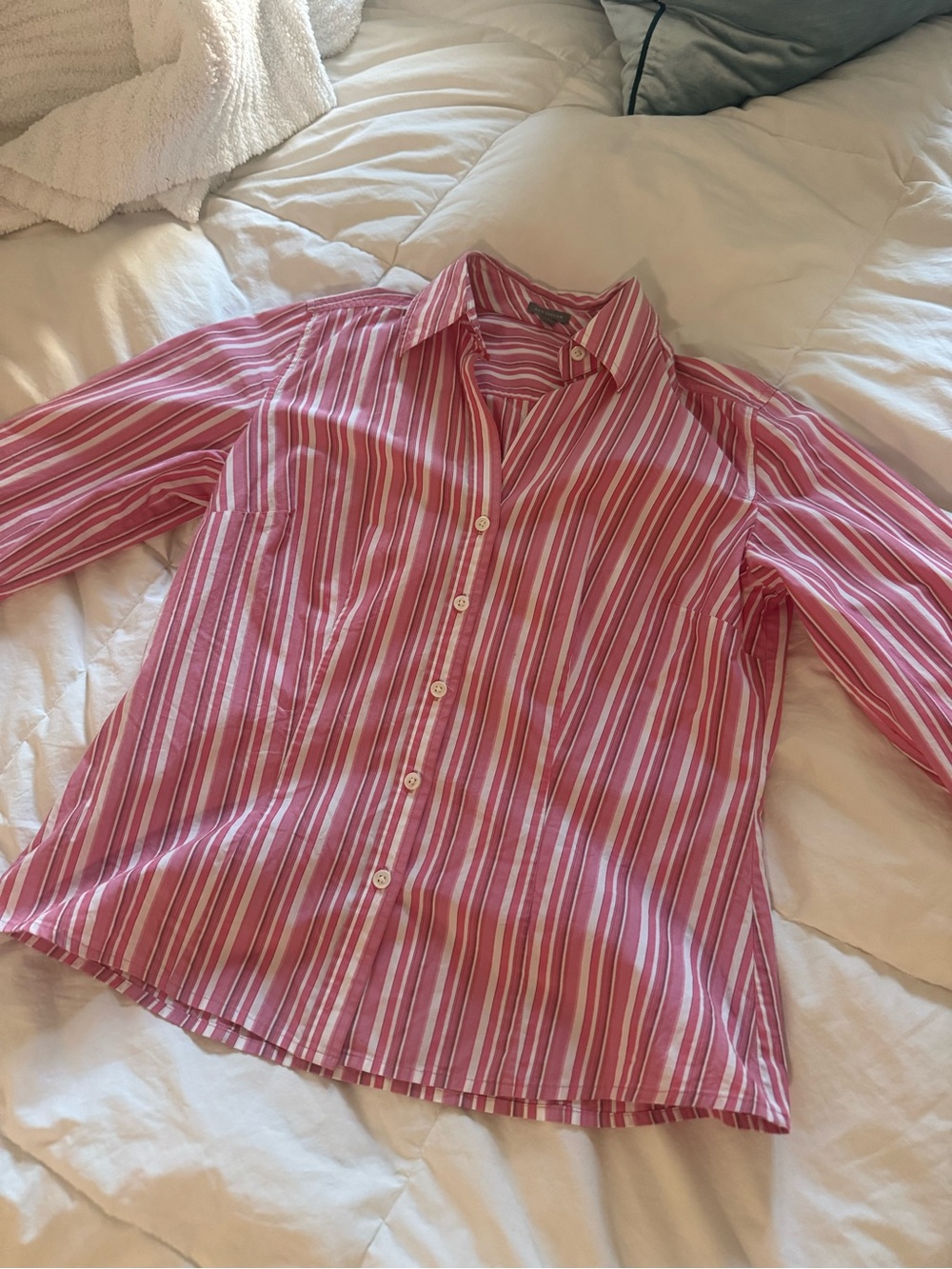 Ann Taylor Pink Striped Button-Down Shirt